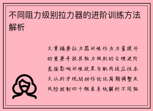 不同阻力级别拉力器的进阶训练方法解析